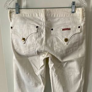 Hudson flap pocket white straight leg jeans.